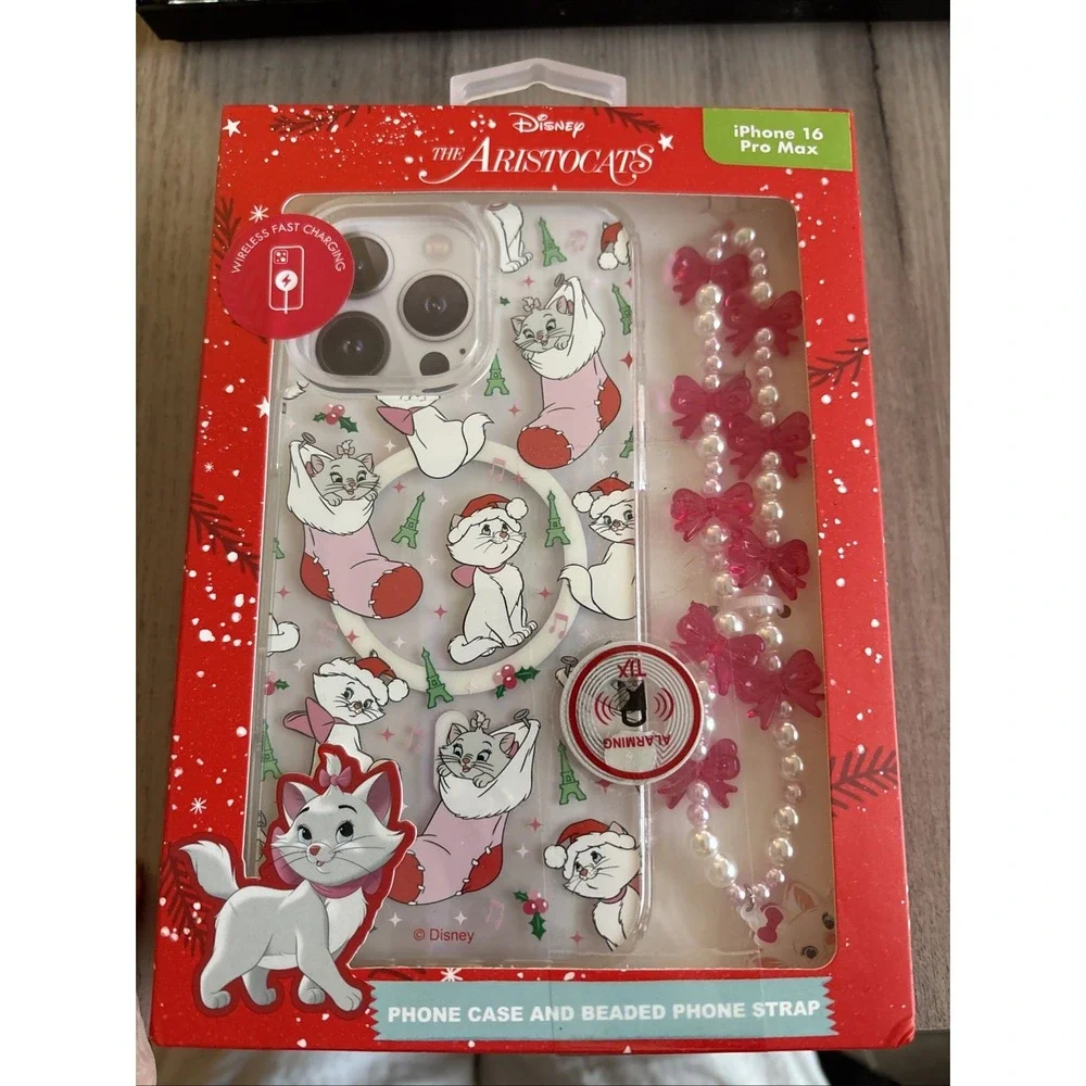 NIB‎ Disney Aristocats Christmas Apple iPhone Case & Beaded Strap 16 Pro Max
